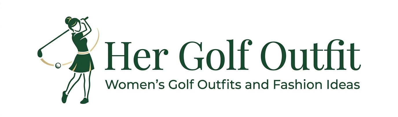 Logo for Her Golf Outfit, featuring a stylized silhouette of a woman golfing and text promoting women's golf fashion ideas.